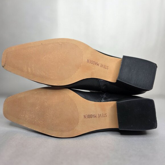 NWT Steve Madden Women's Dusty Block-Heel Black Leather Booties - Picture 4 of 7